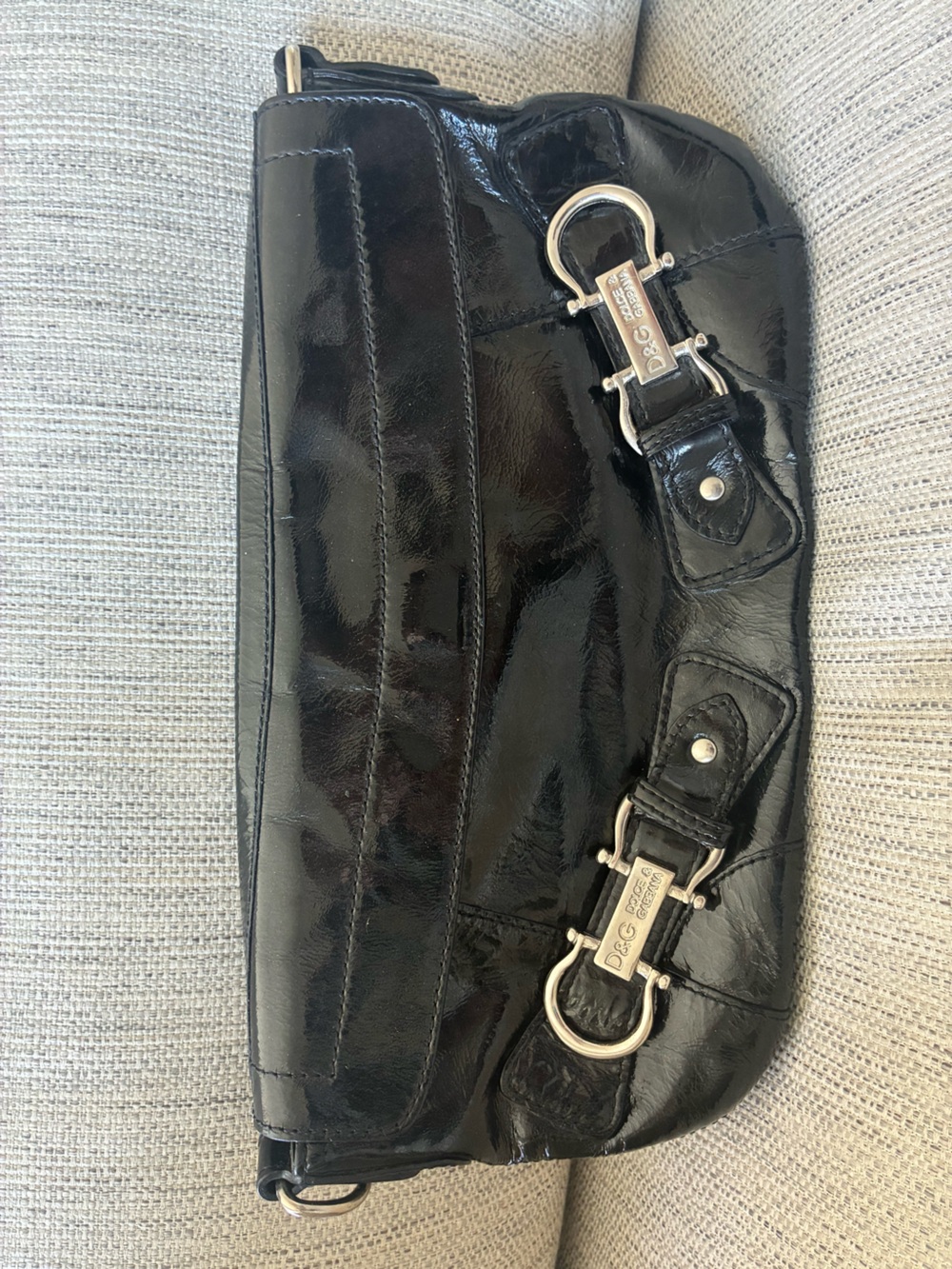 D&G Black Patent Leather Clutch with Silver Accents